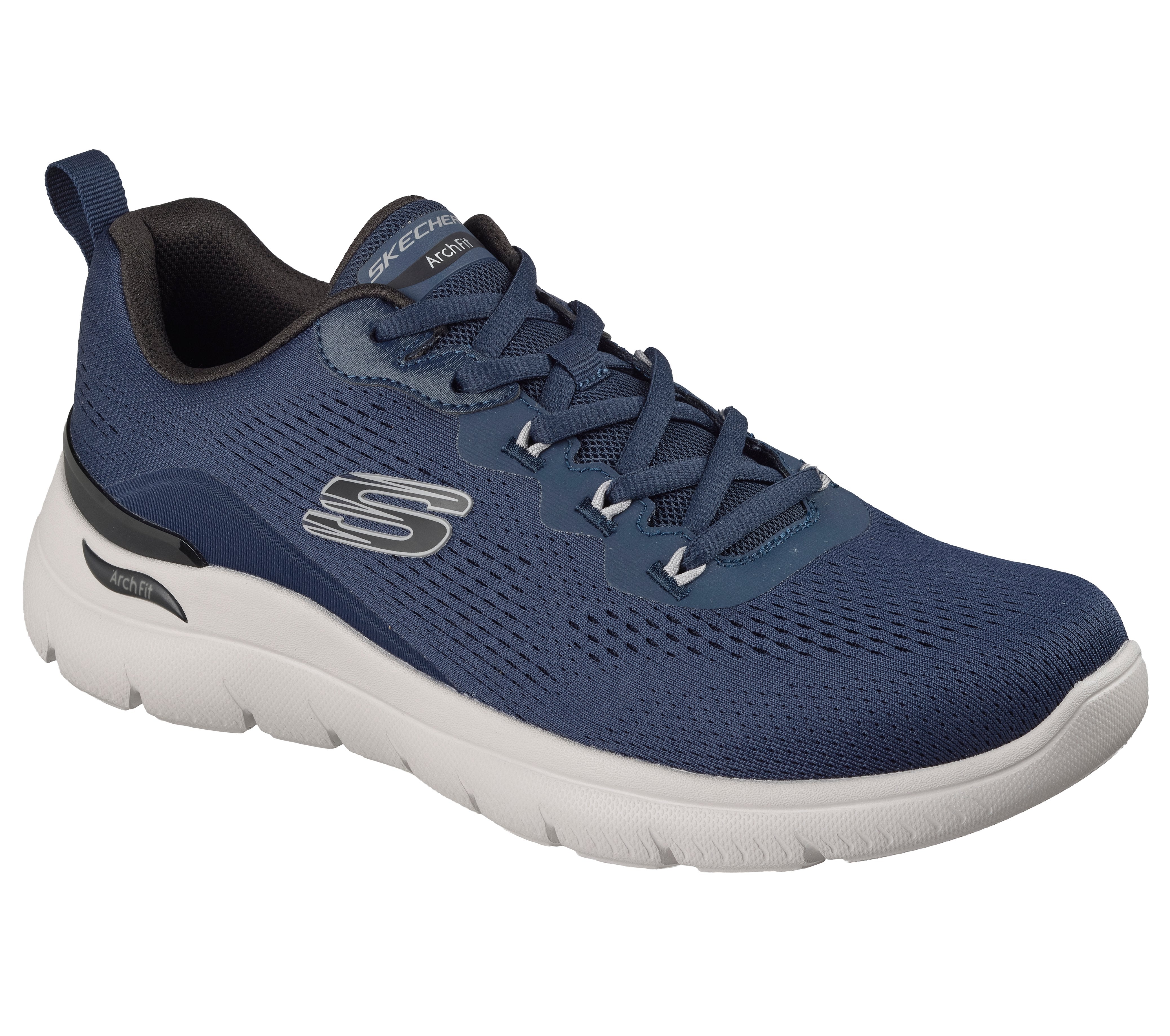 Skechers 233178 Arch Fit Summits - Kravel Mens Navy Textile Shoes, outer side view.