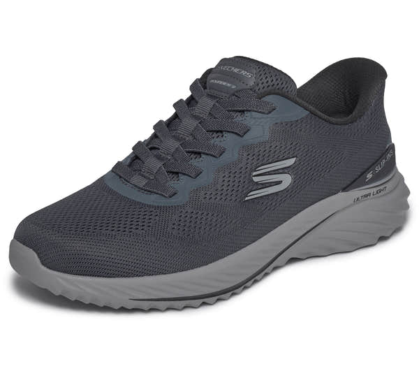 Skechers 233459 Bounder 3.0 - Reocurrence Mens Black Textile Shoes, left side view.