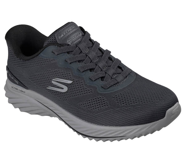 Skechers 233459 Bounder 3.0 - Reocurrence Mens Black Textile Shoes, outer side view.