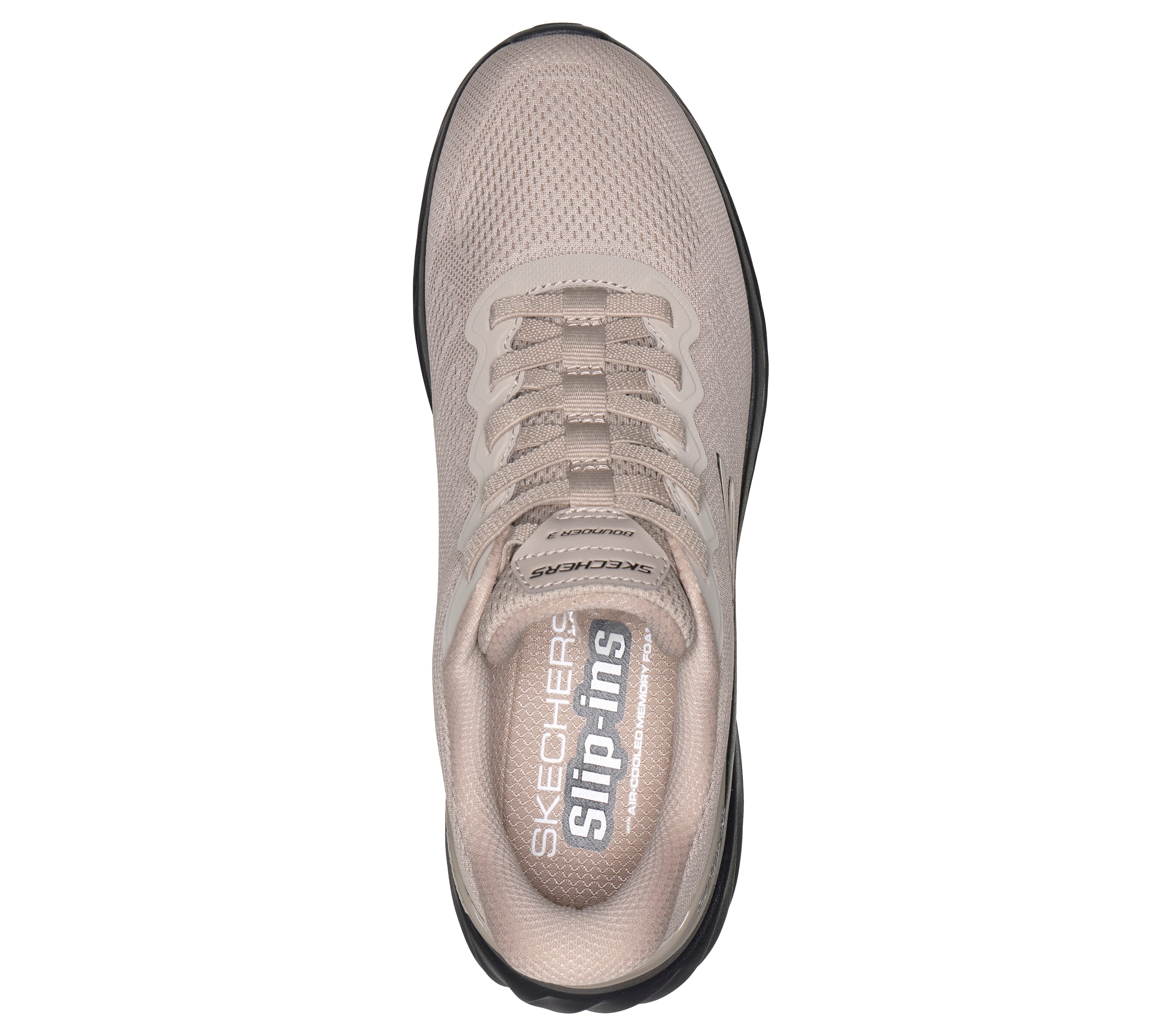 Skechers 233459 Bounder 3.0 - Reocurrence Mens Taupe Black Textile Shoes, insole and footbed view.