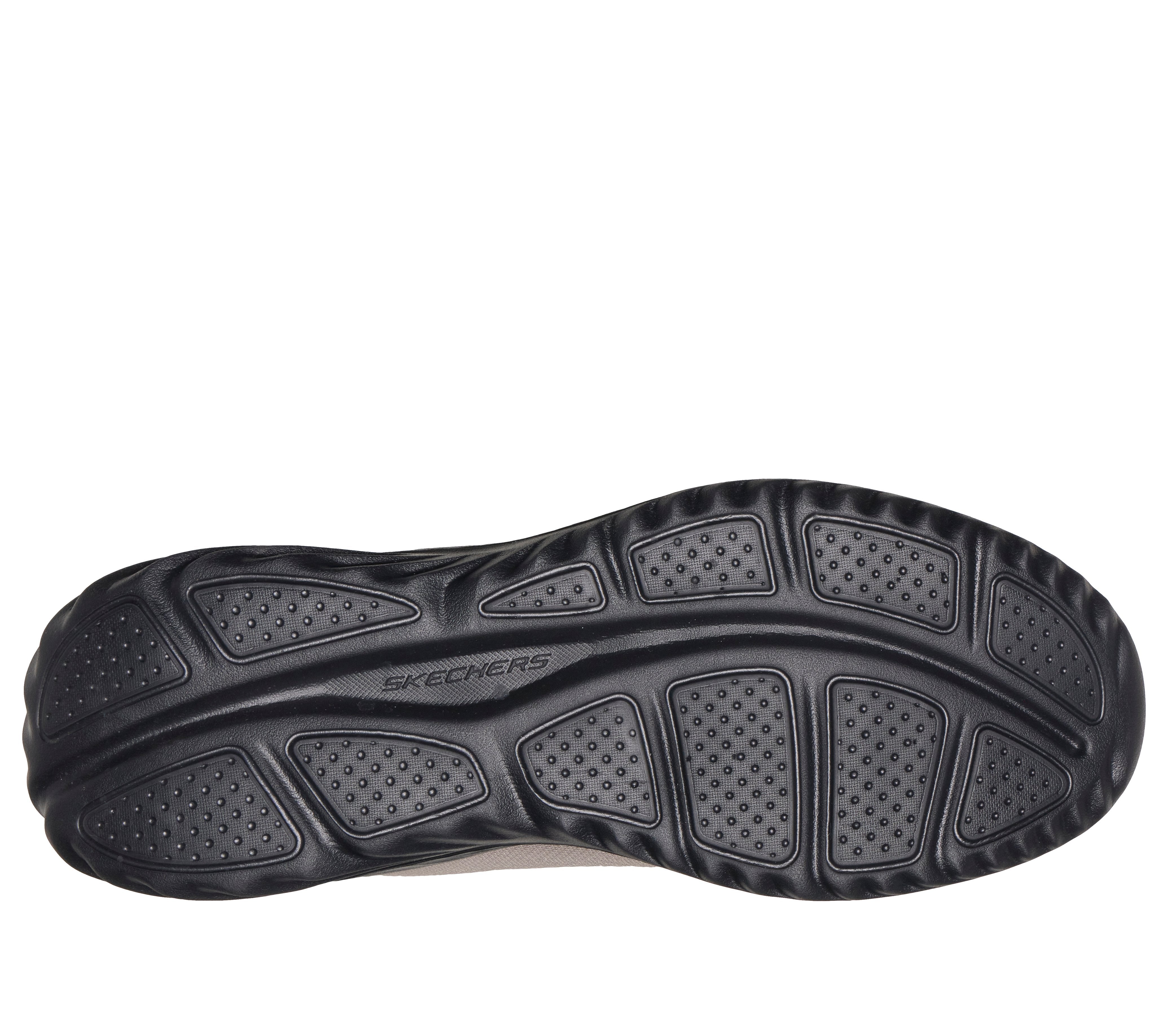 Skechers 233459 Bounder 3.0 - Reocurrence Mens Taupe Black Textile Shoes, sole and tread view.