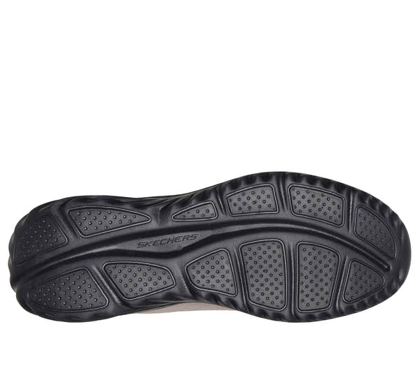Skechers 233459 Bounder 3.0 - Reocurrence Mens Taupe Black Textile Shoes, sole and tread view.