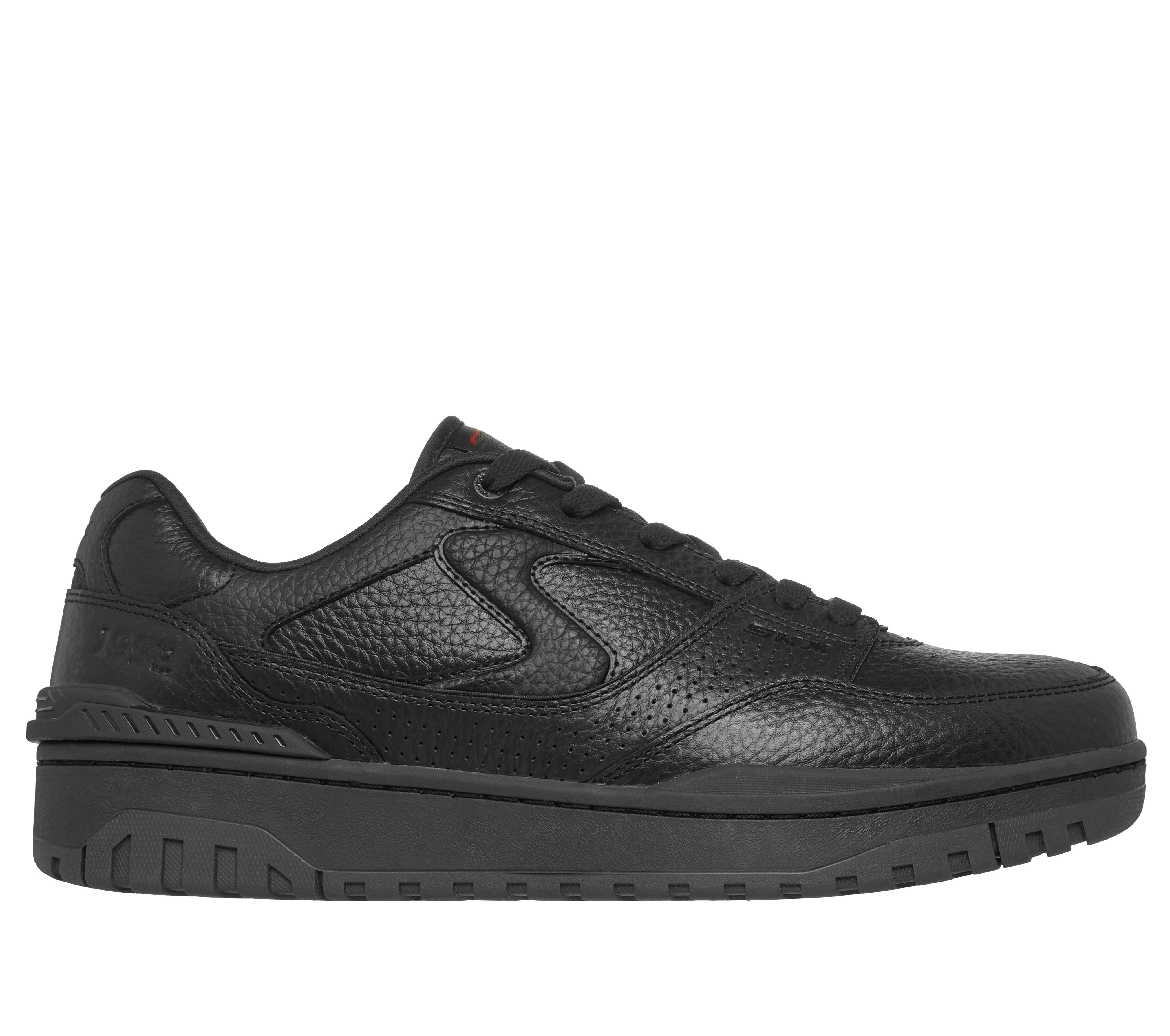 Skechers 254179 S-1992 - Troize Mens Black Leather Mix Trainers, front three-quarter view.