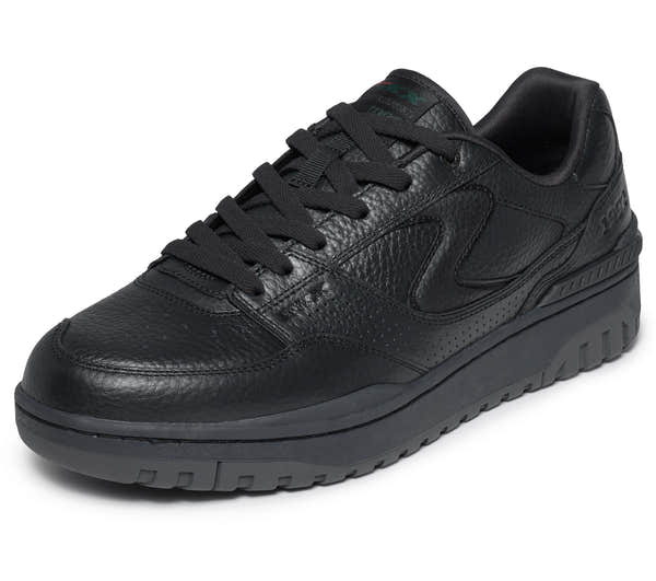 Skechers 254179 S-1992 - Troize Mens Black Leather Mix Trainers, left side view.