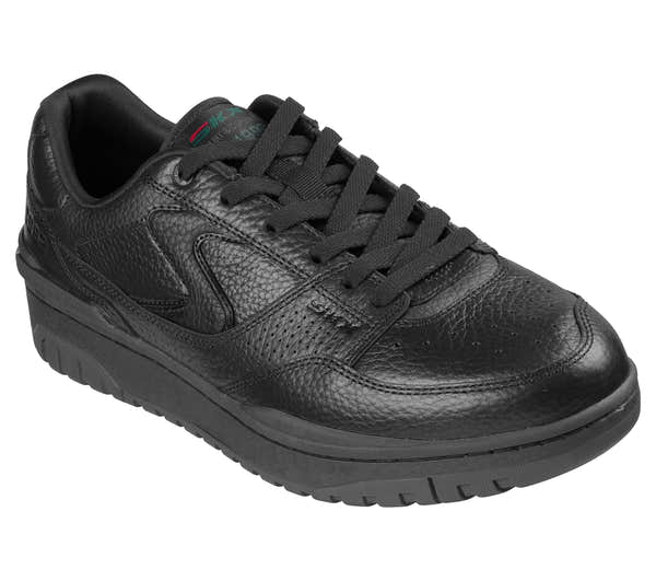 Skechers 254179 S-1992 - Troize Mens Black Leather Mix Trainers, outer side view.