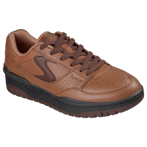 Skechers 254179 S-1992 - Troize Mens Brown Leather Mix Trainers, outer side view.