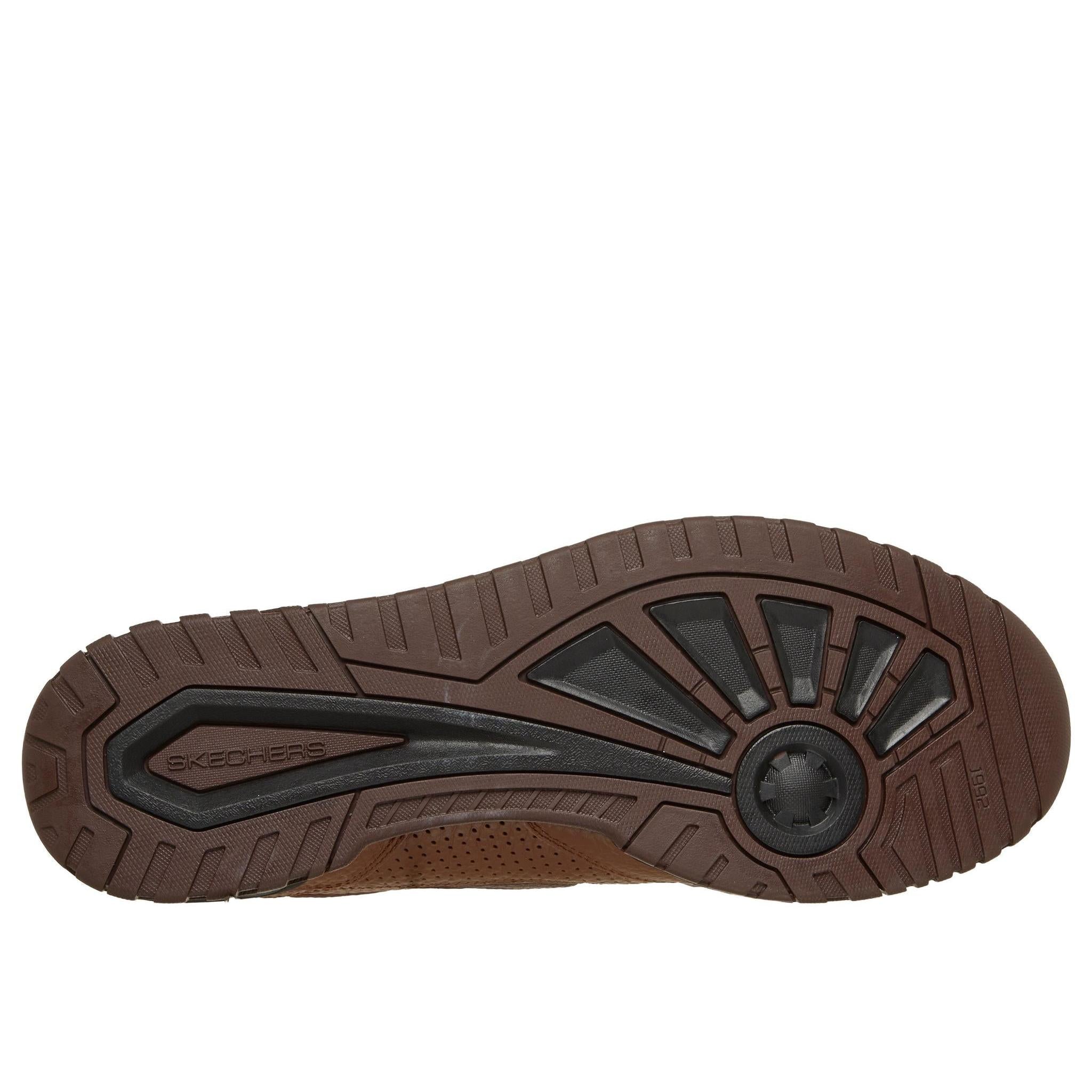 Skechers 254179 S-1992 - Troize Mens Brown Leather Mix Trainers, sole and tread view.