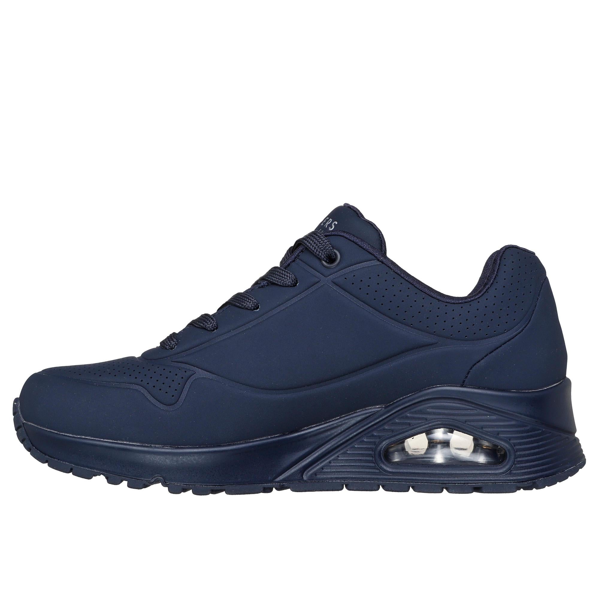 Skechers 73690 Uno - Stand On Air Ladies Dark Navy Lace Up Trainers, inner side view.