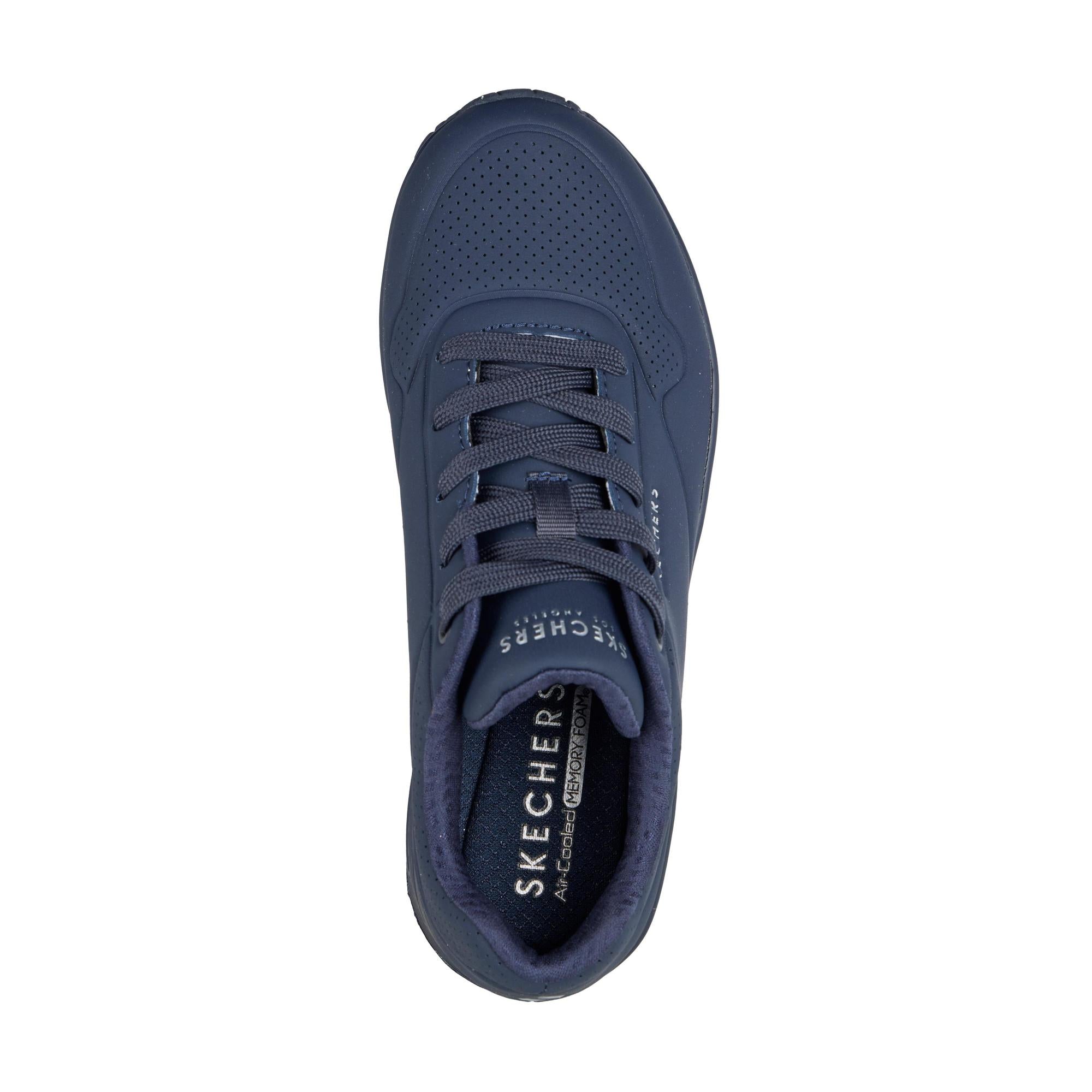Skechers 73690 Uno - Stand On Air Ladies Dark Navy Lace Up Trainers, insole and footbed view.
