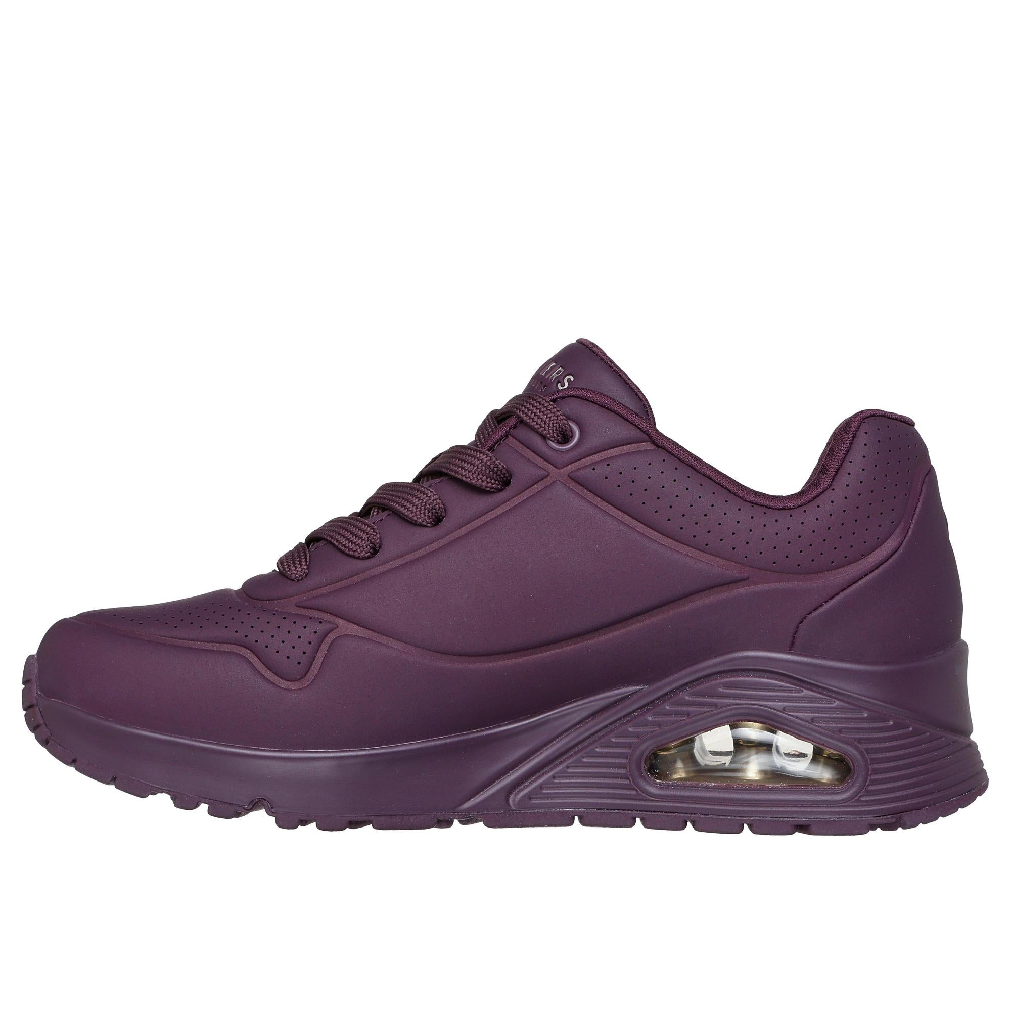 Skechers 73690 Uno - Stand On Air Ladies Wine Lace Up Trainers, inner side view.