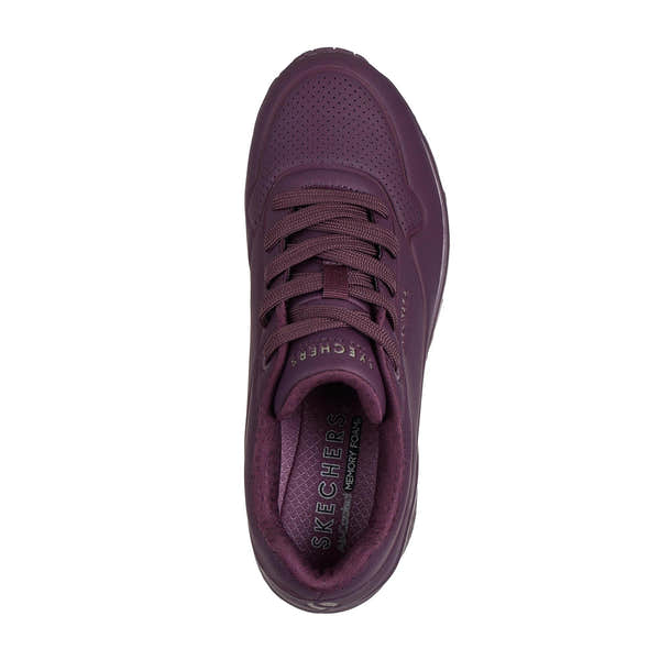 Skechers 73690 Uno - Stand On Air Ladies Wine Lace Up Trainers, insole and footbed view.