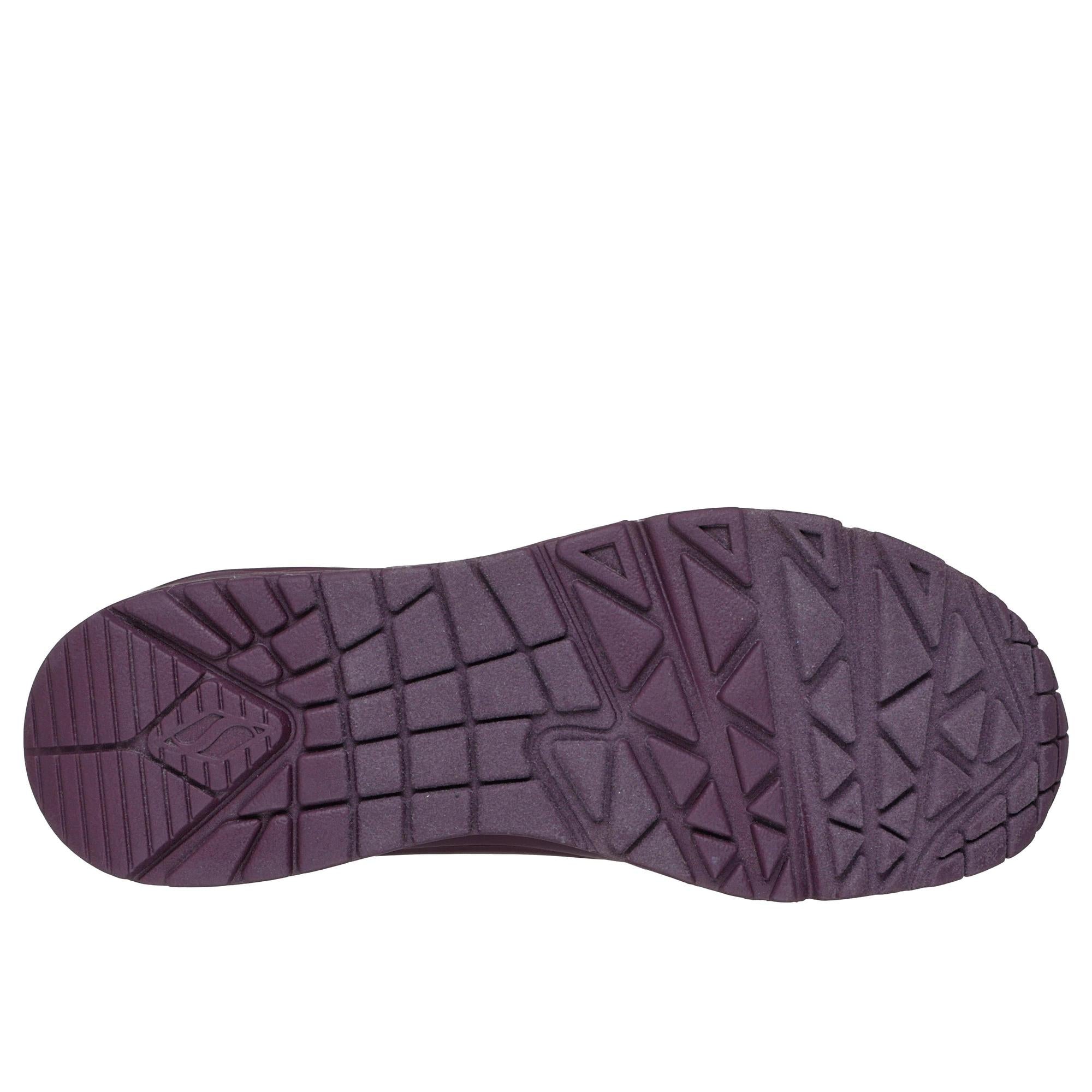 Skechers 73690 Uno - Stand On Air Ladies Wine Lace Up Trainers, sole and tread view.