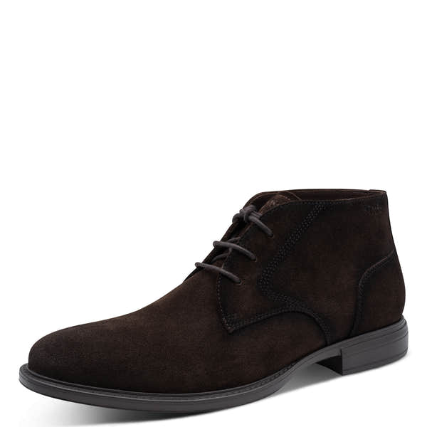 Tamaris men's brown suede lace-up chukka boot, front three-quarter view.
