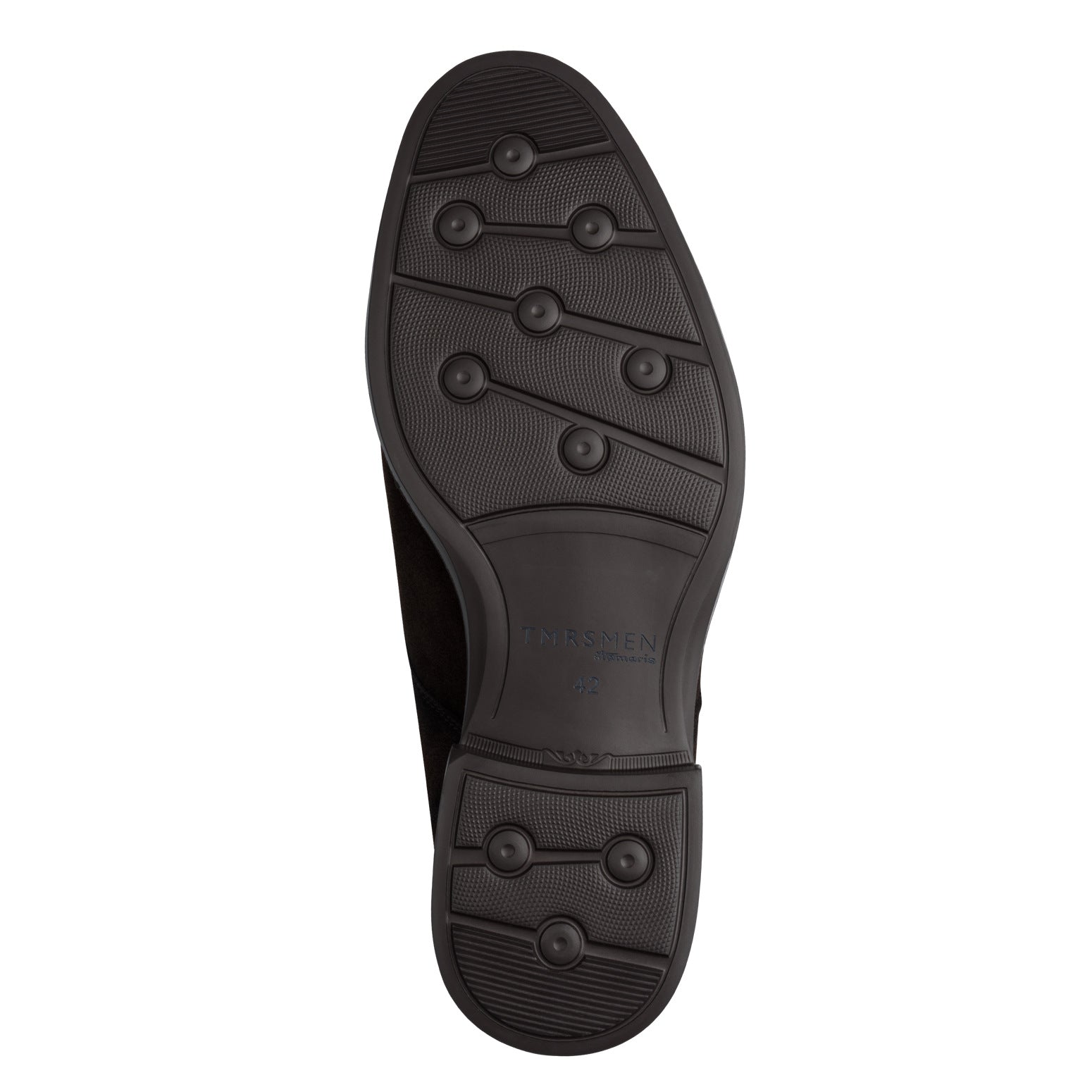 Underside of the brown suede Tamaris chukka boot showing the sole and tread pattern.