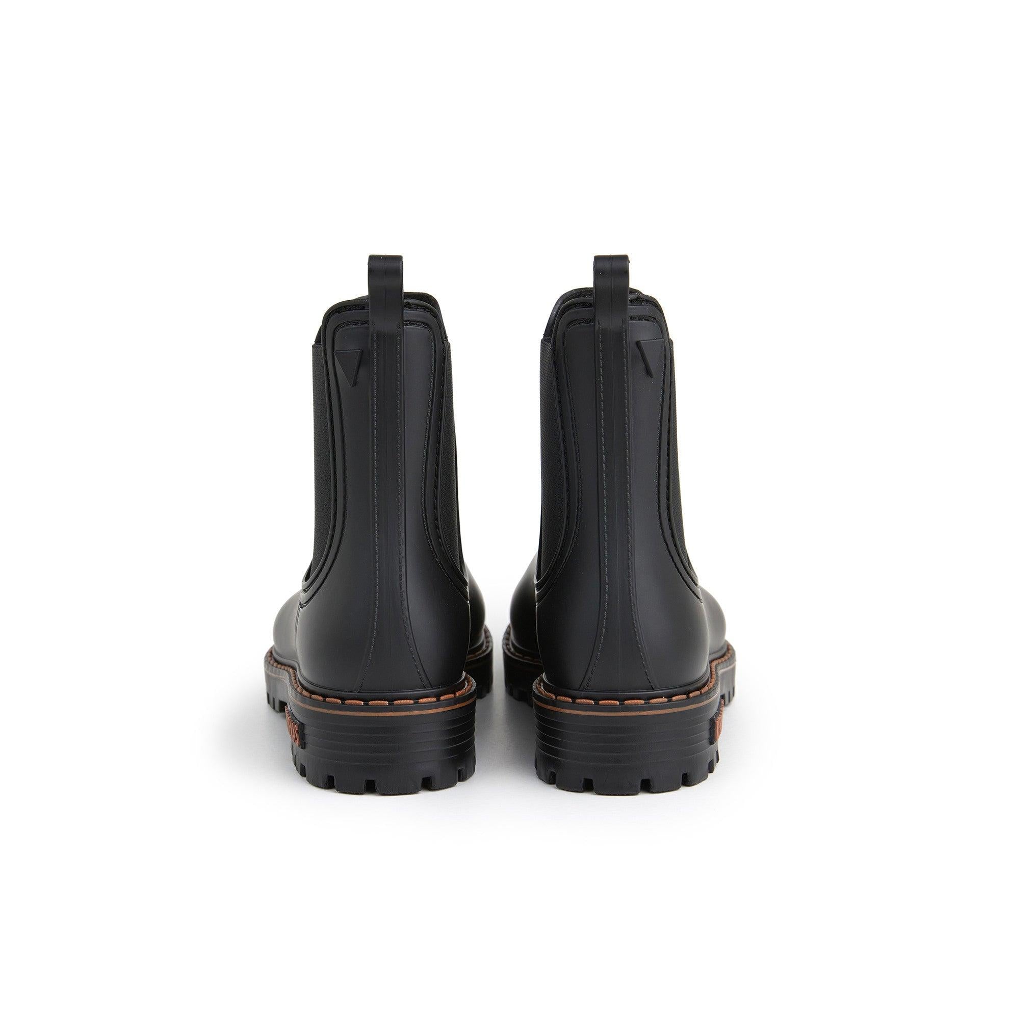 Verbenas Gaudi Countryside women's Black Waterproof Chelsea Boots, rear view.