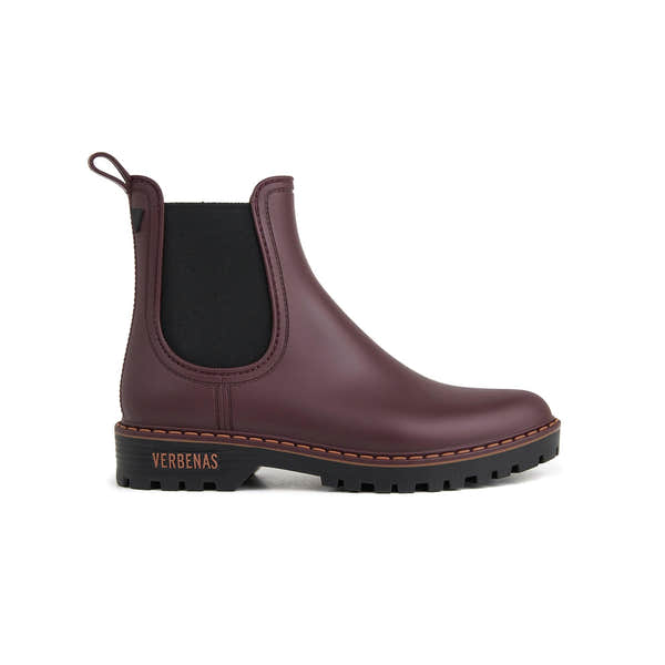Verbenas Gaudi Countryside women's Burgundy Waterproof Chelsea Boots, side view.