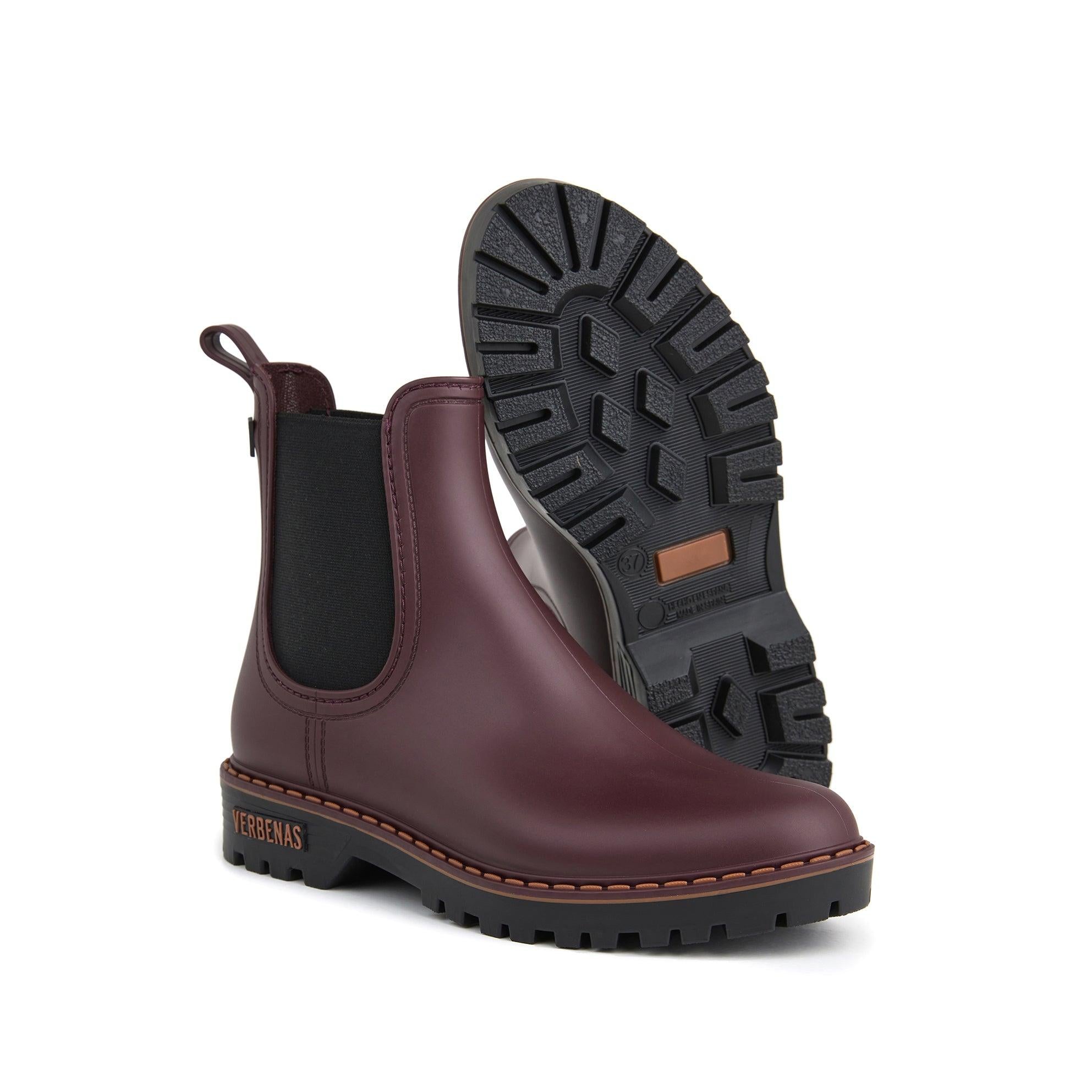 Verbenas Gaudi Countryside women's Burgundy Waterproof Chelsea Boots, sole tread view.
