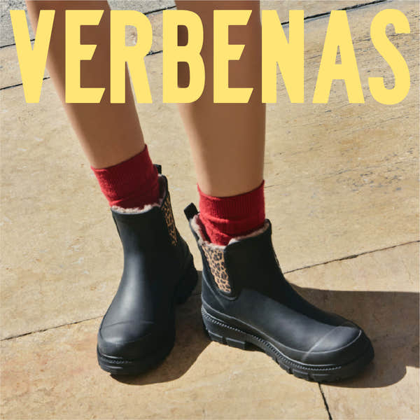 Verbenas Lua women's black fur-lined waterproof Chelsea boots with leopard-print gussets, AW26 campaign styling.