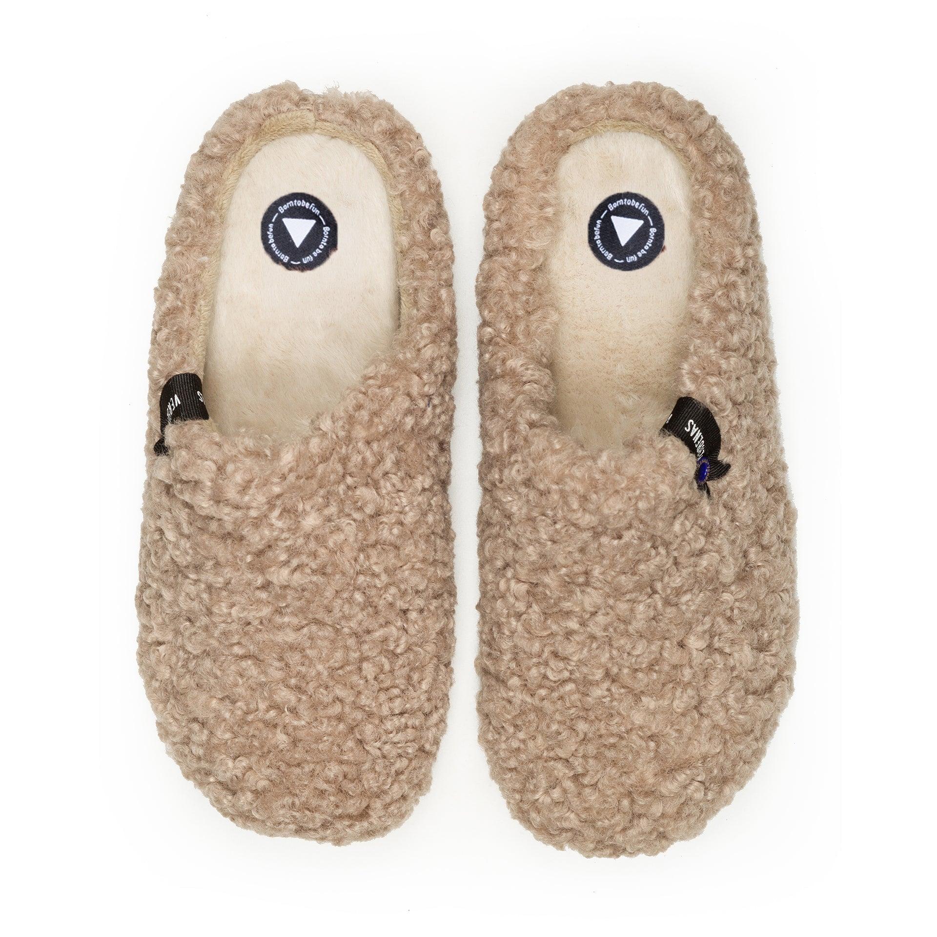 Verbenas York Curly women's Camel Slippers, top view.