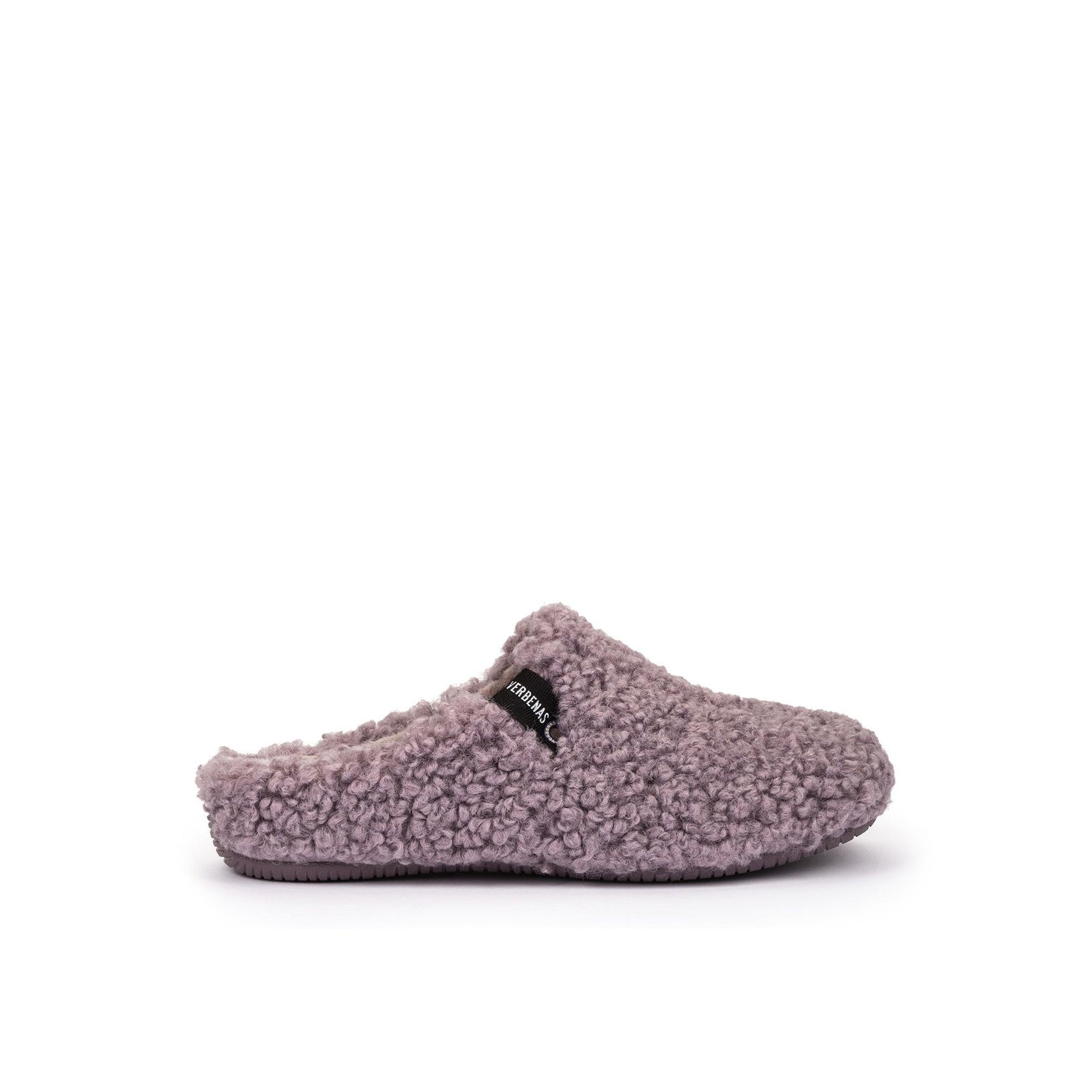 Verbenas York Curly women's Lilac Slippers, side view.