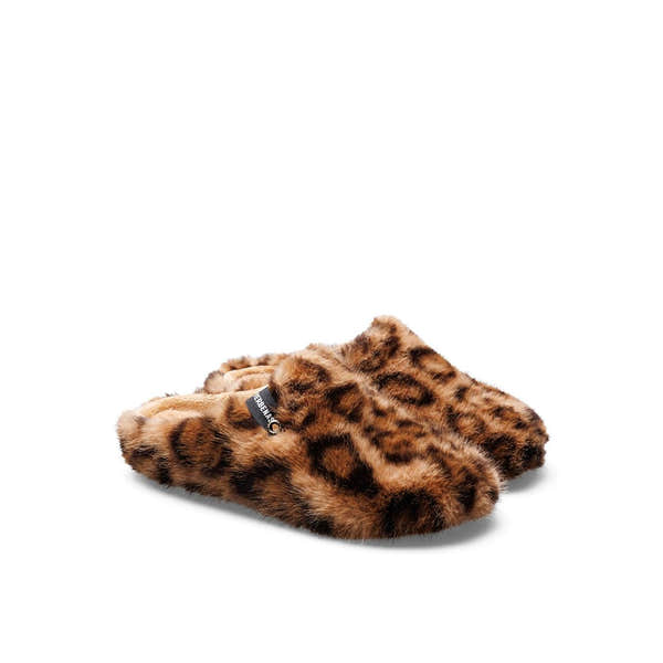 Verbenas York Feline women's Leopard Print Slippers, pair view.