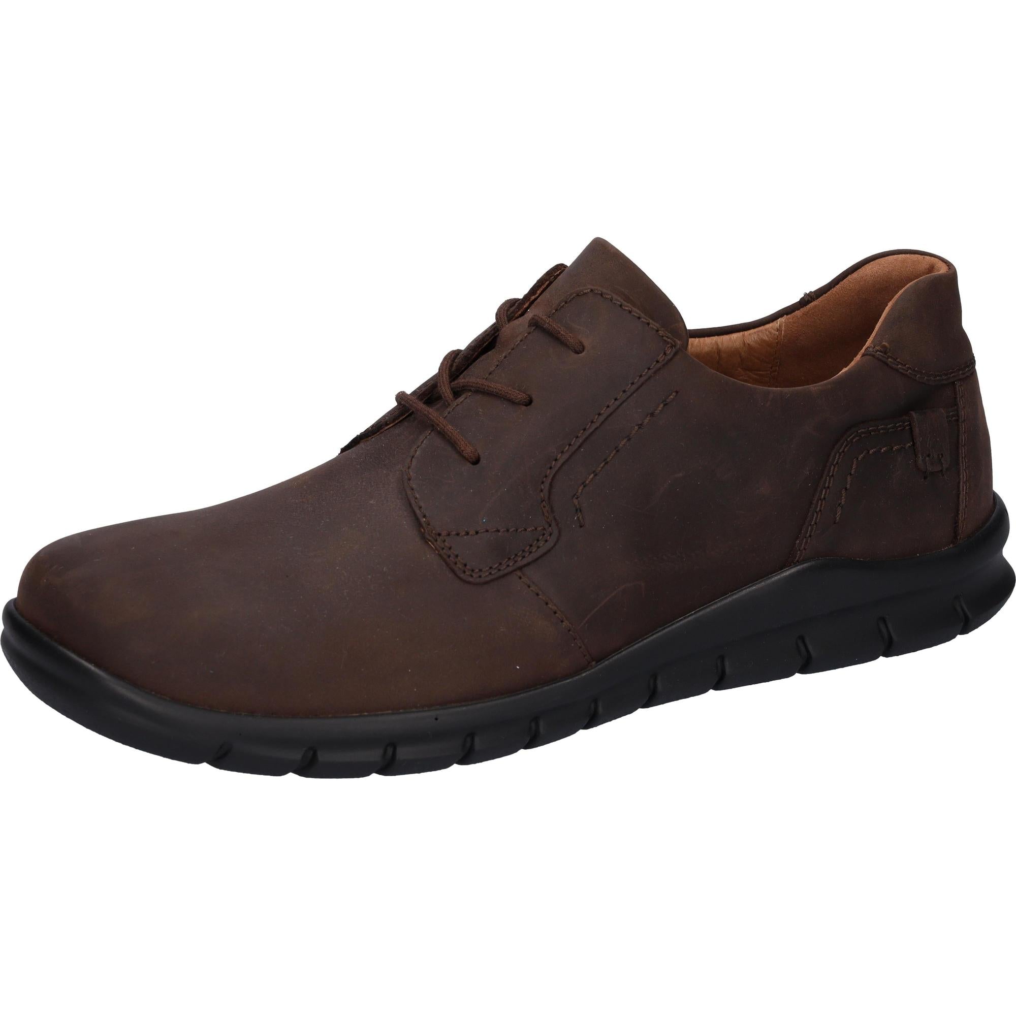 Waldlaufer 366002 158 216 Hector men's Wide Dark Brown Leather Arch Support Lace Up Shoes, front three-quarter view.