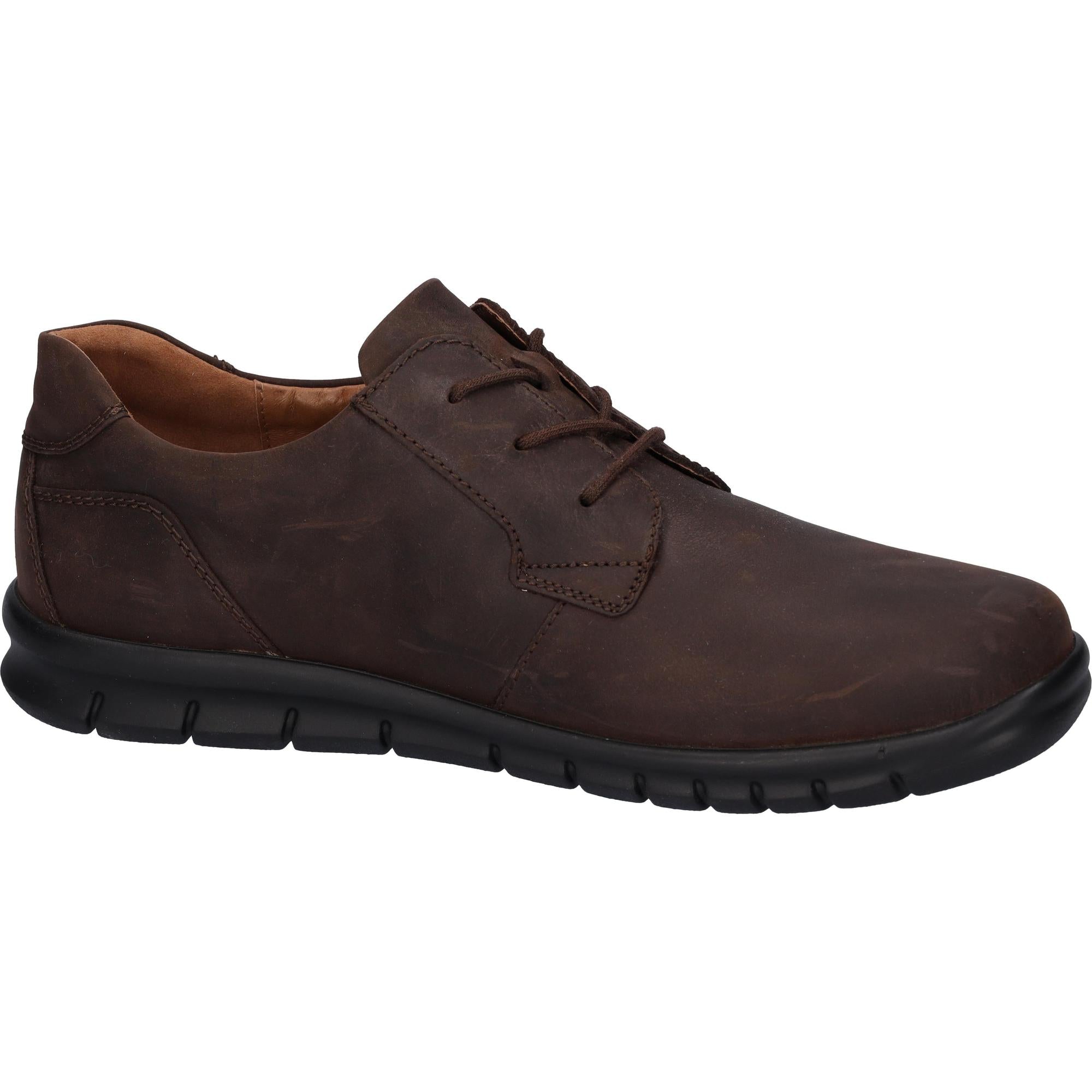 Waldlaufer 366002 158 216 Hector men's Wide Dark Brown Leather Arch Support Lace Up Shoes, rear three-quarter view.