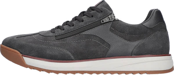 Waldlaufer 567001 100 052 H-Carlo men's Wide Carbon Grey Suede Arch Support Lace Up Trainers, front three-quarter view.