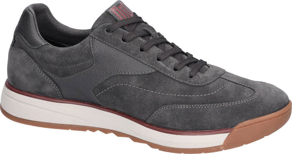 Waldlaufer 567001 100 052 H-Carlo men's Wide Carbon Grey Suede Arch Support Lace Up Trainers, rear three-quarter view.