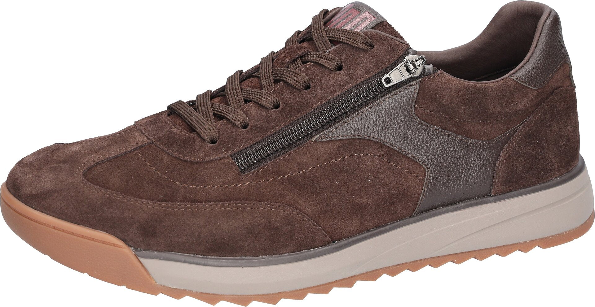 Waldlaufer 567001 102 166 H-Carlo men's Wide Dark Brown Suede Arch Support Lace Up Trainers, inner side view.