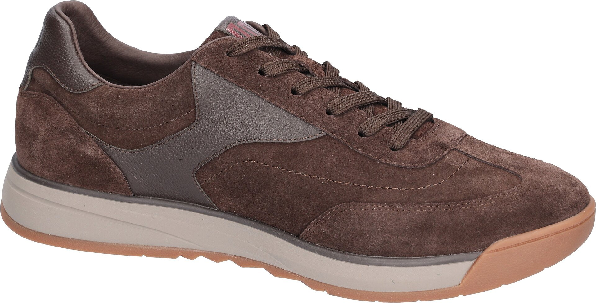 Waldlaufer 567001 102 166 H-Carlo men's Wide Dark Brown Suede Arch Support Lace Up Trainers, rear three-quarter view.