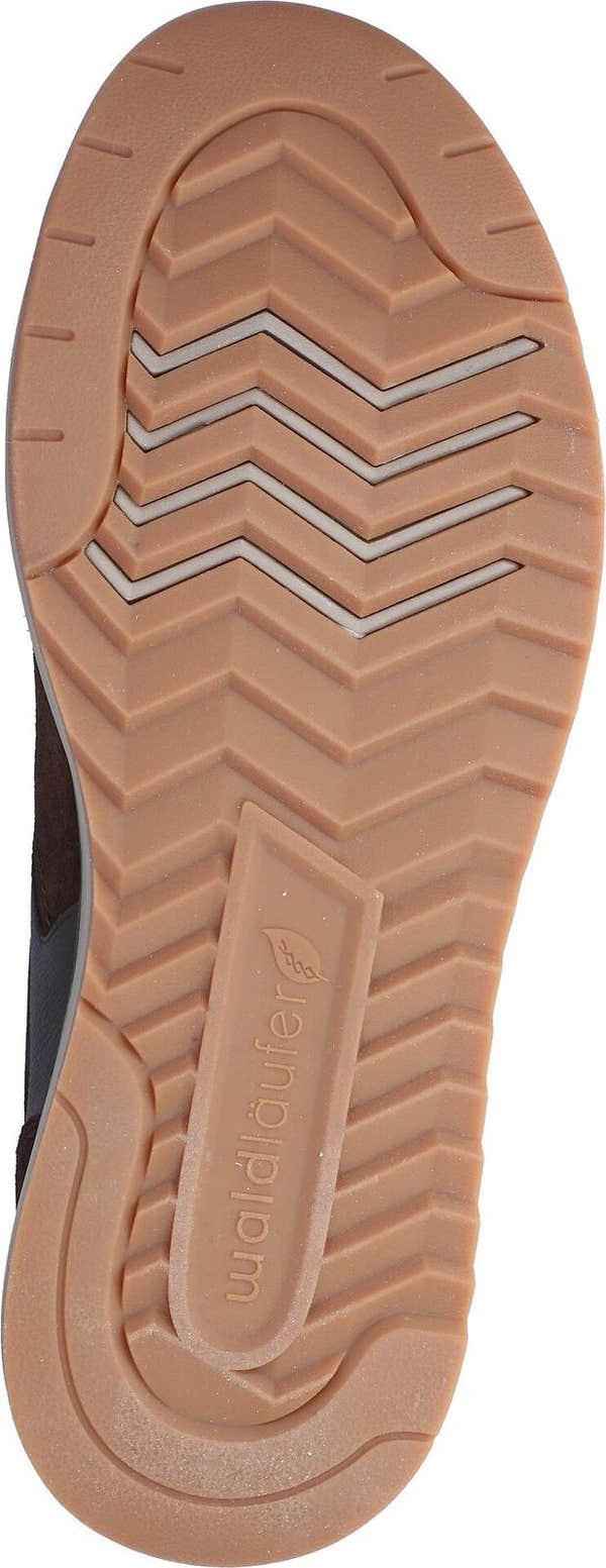 Waldlaufer 567001 102 166 H-Carlo men's Wide Dark Brown Suede Arch Support Lace Up Trainers, sole and construction detail.