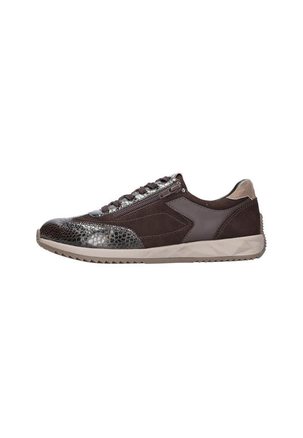 Waldlaufer 598002 102 192 H-Janett women's Wide Brown Leather Arch Support Zip & Lace Trainers, front three-quarter view.