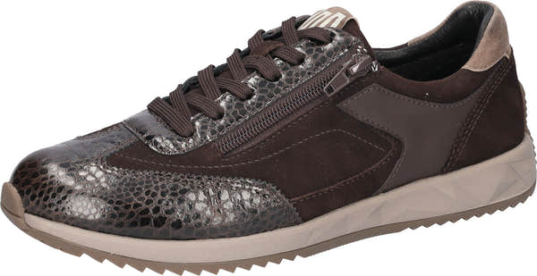 Waldlaufer 598002 102 192 H-Janett women's Wide Brown Leather Arch Support Zip & Lace Trainers, inner side view.