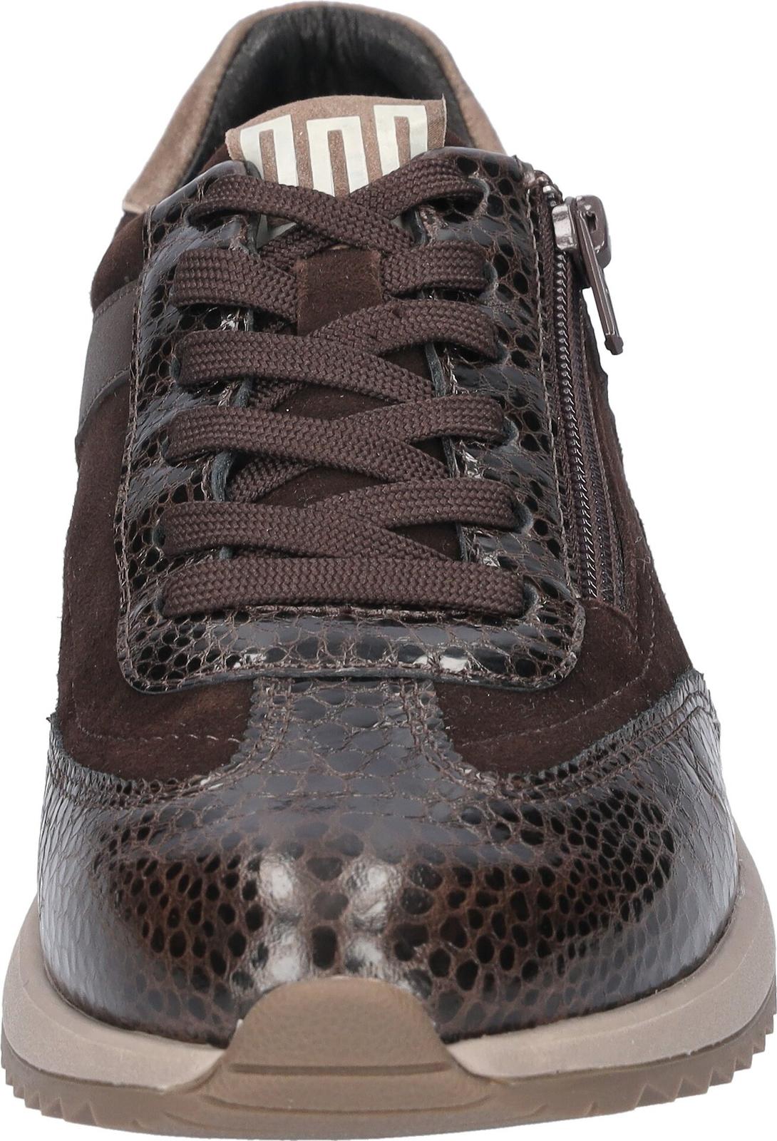 Waldlaufer 598002 102 192 H-Janett women's Wide Brown Leather Arch Support Zip & Lace Trainers, outer side view.
