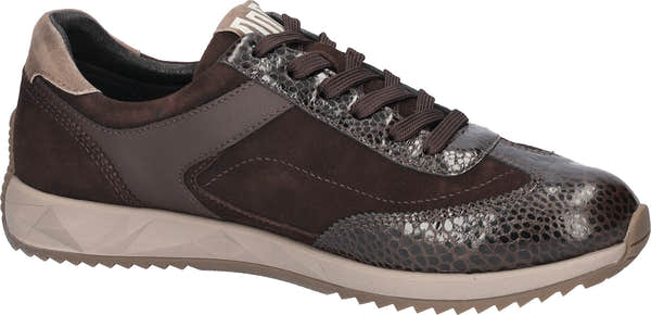 Waldlaufer 598002 102 192 H-Janett women's Wide Brown Leather Arch Support Zip & Lace Trainers, rear three-quarter view.