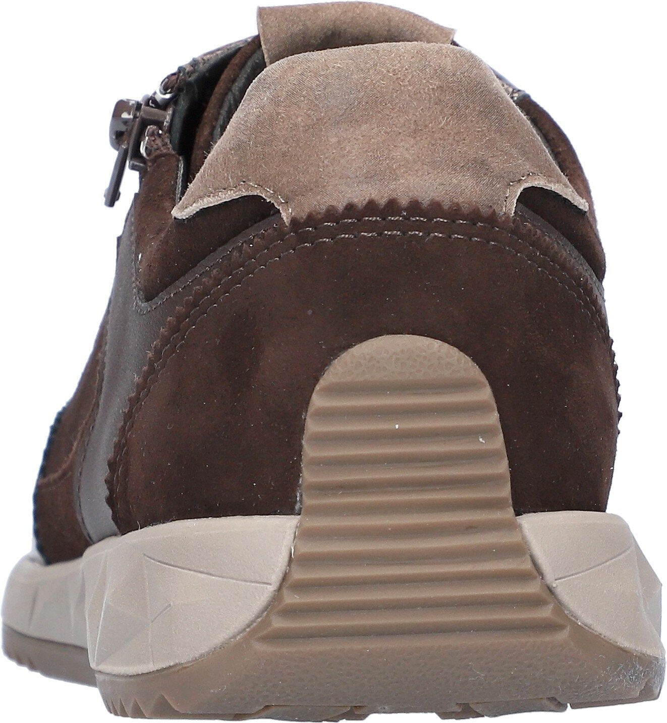 Waldlaufer 598002 102 192 H-Janett women's Wide Brown Leather Arch Support Zip & Lace Trainers, top and fastening detail.