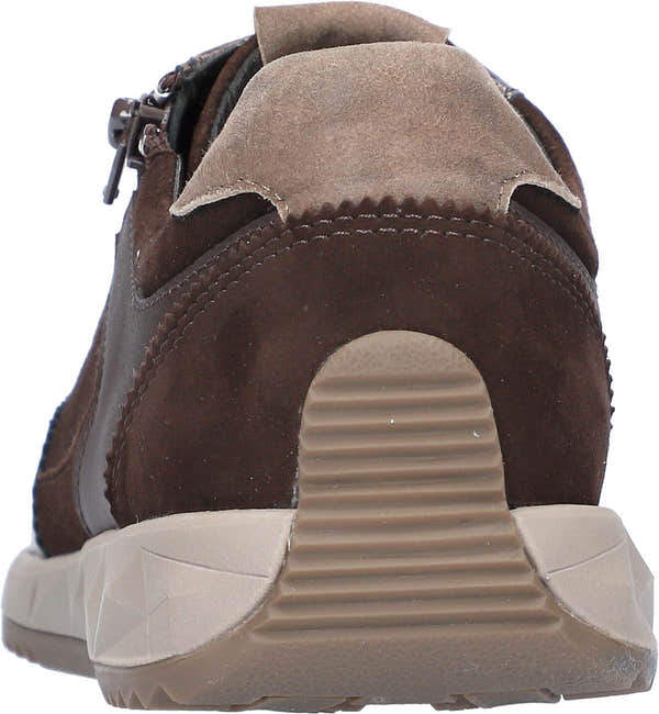 Waldlaufer 598002 102 192 H-Janett women's Wide Brown Leather Arch Support Zip & Lace Trainers, top and fastening detail.