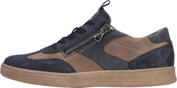 Waldlaufer 704005 406 519 H-Daisy women's Wide Navy Blue/Beige Suede Arch Support Zip & Lace Trainers, front three-quarter.