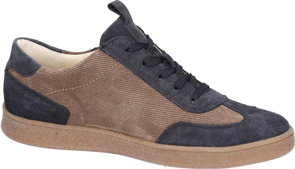 Waldlaufer 704005 406 519 H-Daisy women's Wide Navy Blue/Beige Suede Arch Support Zip & Lace Trainers, rear three-quarter.