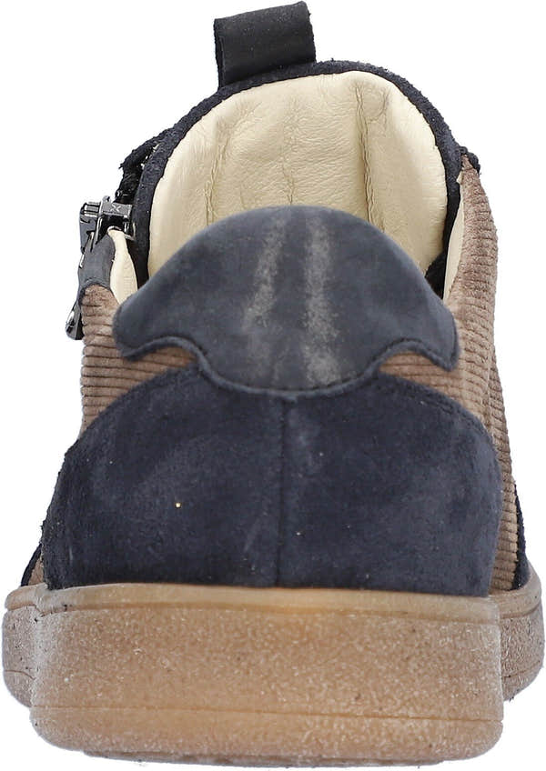 Waldlaufer 704005 406 519 H-Daisy women's Wide Navy Blue/Beige Suede Arch Support Zip & Lace Trainers, top and fastening.