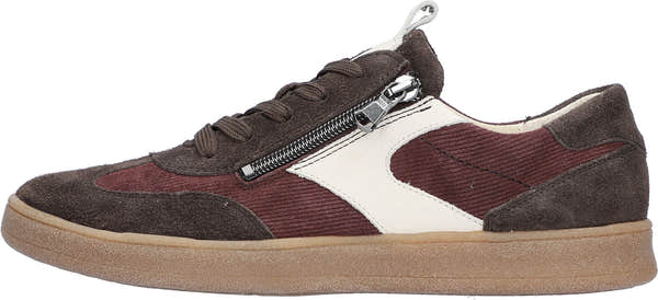 Waldlaufer 704005 407 166 H-Daisy women's Wide Brown/Burgundy Suede Arch Support Zip & Lace Trainers, front three-quarter.