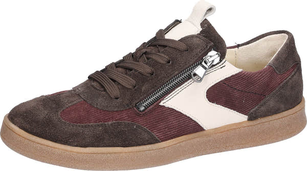 Waldlaufer 704005 407 166 H-Daisy women's Wide Brown/Burgundy Suede Arch Support Zip & Lace Trainers, inner side view.