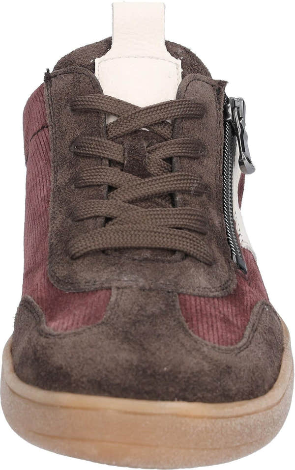 Waldlaufer 704005 407 166 H-Daisy women's Wide Brown/Burgundy Suede Arch Support Zip & Lace Trainers, outer side view.