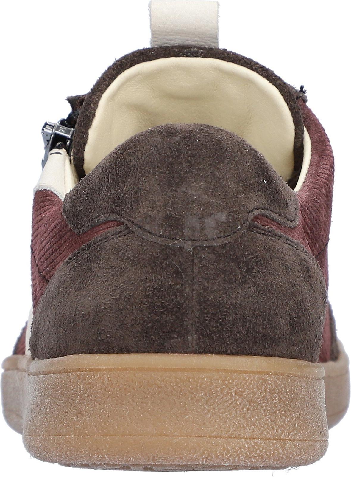 Waldlaufer 704005 407 166 H-Daisy women's Wide Brown/Burgundy Suede Arch Support Zip & Lace Trainers, top and fastening.