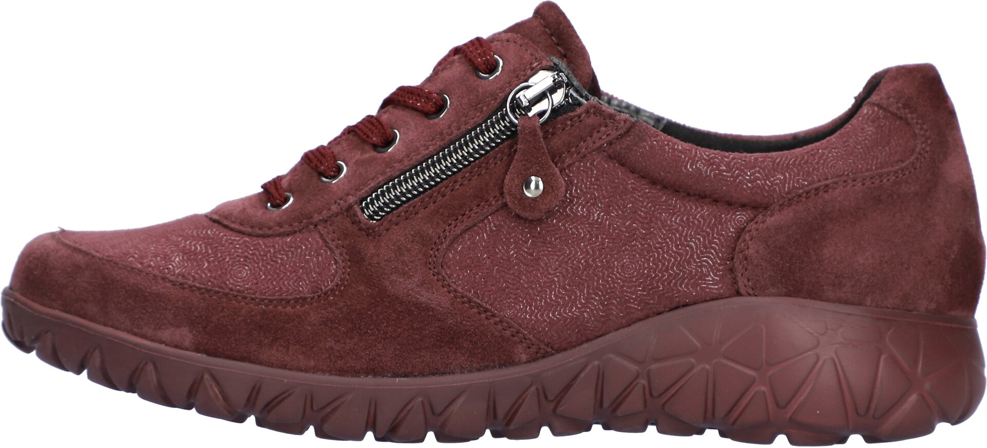 Waldlaufer H89001 253 020 Havy Soft women's Wide Burgundy/Chocolate Brown Suede Stretch Arch Support Zip & Lace Trainers.