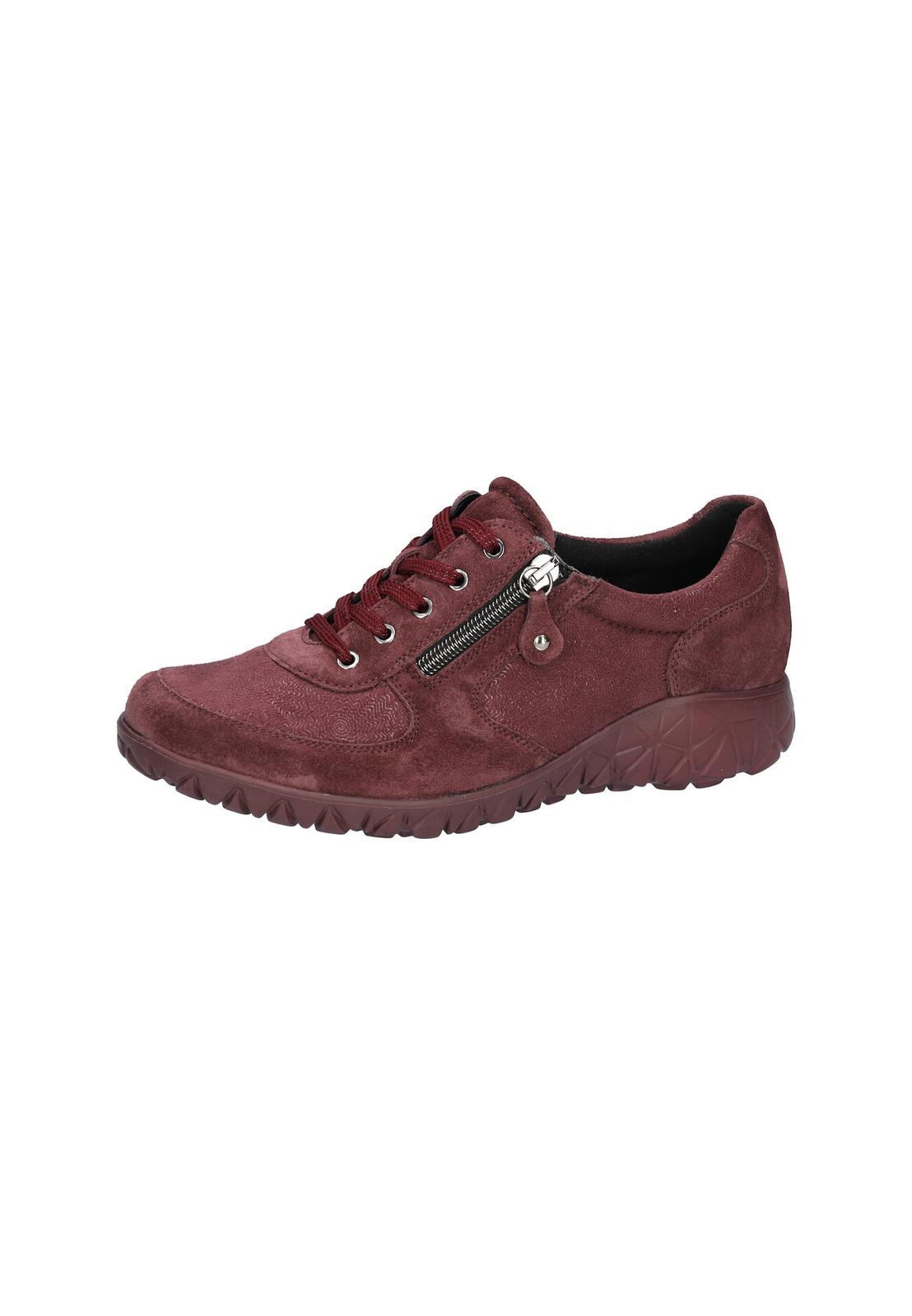 Waldlaufer H89001 253 020 Havy Soft women's Wide Burgundy/Chocolate Brown Suede Stretch Arch Support Zip & Lace Trainers.