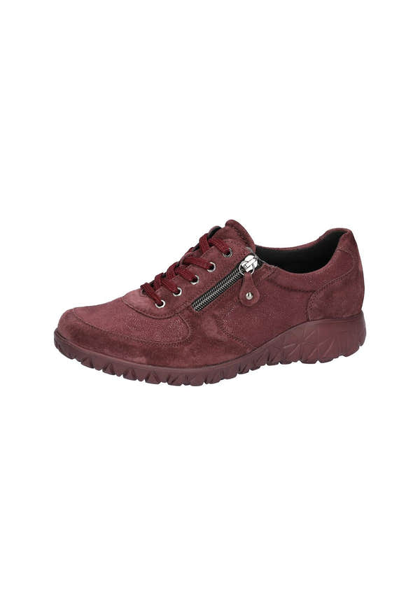 Waldlaufer H89001 253 020 Havy Soft women's Wide Burgundy/Chocolate Brown Suede Stretch Arch Support Zip & Lace Trainers.
