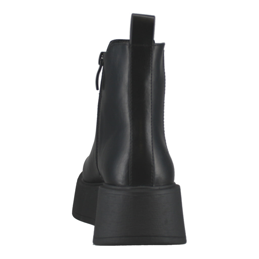 Westland Gemma 01 women's black vegan platform chelsea ankle boots, rear view showing the heel and sole.