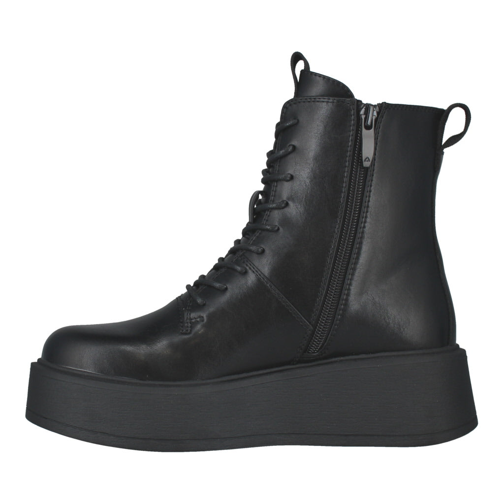 Westland Gemma 02 women's black vegan zip-and-lace platform ankle boots, opposite side view.